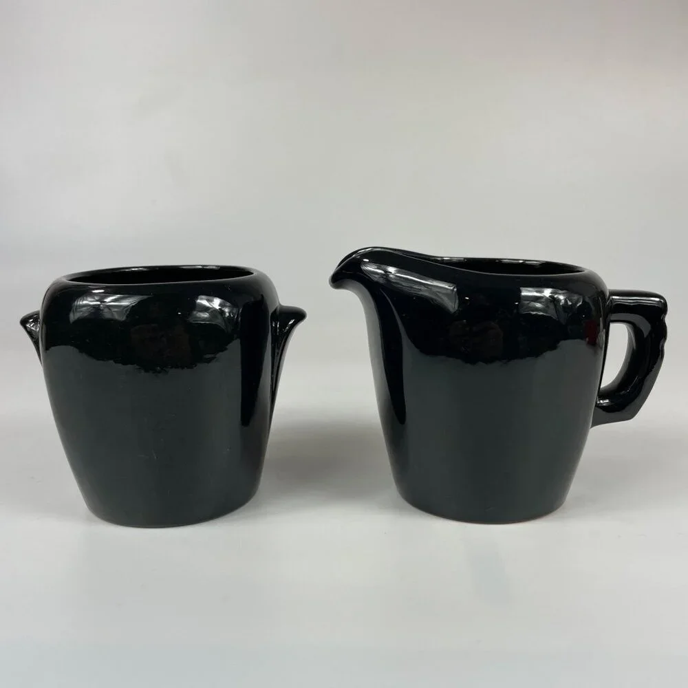 Frankoma Pottery Black Onyx Open Sugar and Creamer Set 5BD 5BA